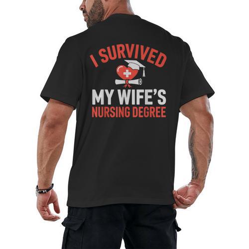 I Survived My Wife's Nursing Degree Rn Graduation Nurse Men's Back Print T-Shirt - Best Gift Smart