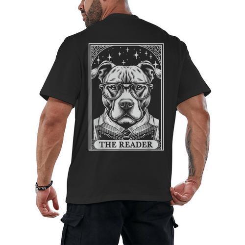 Tarot Card Vintage Pit Bull Pittie Dog Book Lover The Reader Men's Back Print T-Shirt - Bookorys