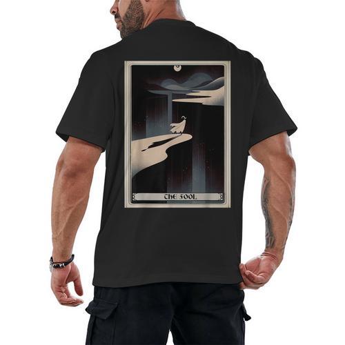 Tarot Cards Guide Book Esoteric Mysticism Clothing The Fool Tarot Card -Adults & Kids Small Short Sleeve Crew Neck Classic Fit Men's Back Print T-Shirt - Bookorys