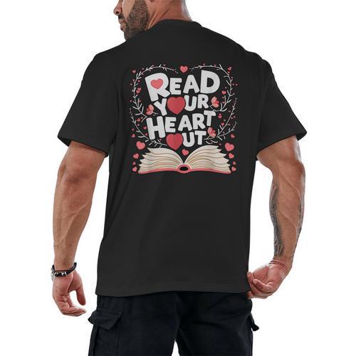 Teach Inspire Grow Everyday Read Your Heart Out Valentine Book-Themed Small Men's Back Print T-Shirt - Bookorys DE