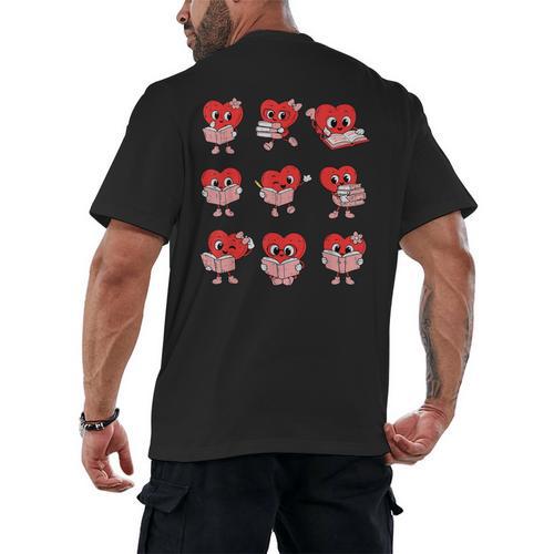 Teacher Valentines Day Reading Book Lover Bookworm Library Men's Back Print T-Shirt - Bookorys AU
