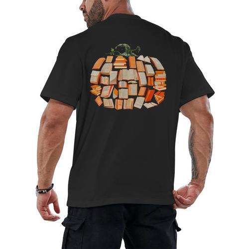 Thanksgiving Fall Books Pumpkins Vintage Library Teacher Kid Men's Back Print T-Shirt - Bookorys UK