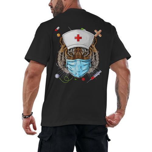 Tiger Nurse RN ER Nursing School Graduation Men's Back Print T-Shirt - Best Gift Smart