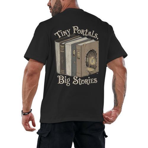 Tiny Portals Big Stories Book Nook Fantasy Gateway Men's Back Print T-Shirt - Bookorys CA