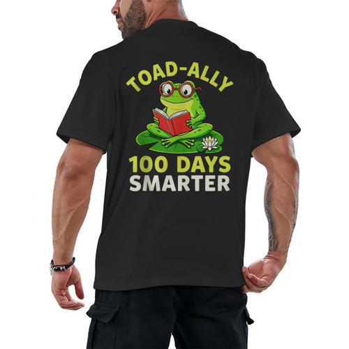 Toad-Ally 100 Days Smarter Frog Reading Book 100 School Day Men's Back Print T-Shirt - Bookorys CA