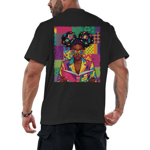 History Month Educated Black Women Girls Reading Book Men's Back Print T-Shirt - Bookorys DE