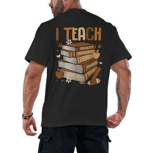 History Month I Teach Melanin Book Black Teacher Men's Back Print T-Shirt - Bookorys DE
