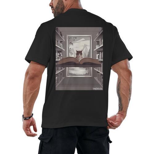 Totally Weird Tees Cat Library Book Reading Literary Men's Back Print T-Shirt - Bookorys AU