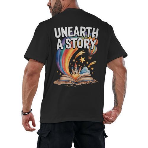 Unearth A Story Rainbow Treasure Book Men's Back Print T-Shirt - Bookorys