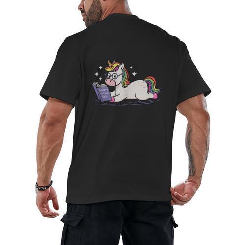 Unicorn Bookworm Believe In Yourself Cute And Inspirational Men's Back Print T-Shirt - Bookorys DE