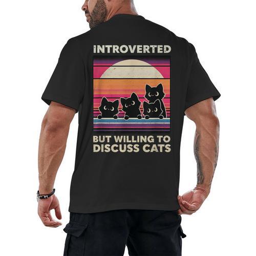 Unique Art For Introverted Cat Fans -Adults Cat Humorous Introvert Small Men's Back Print T-Shirt - Raresse
