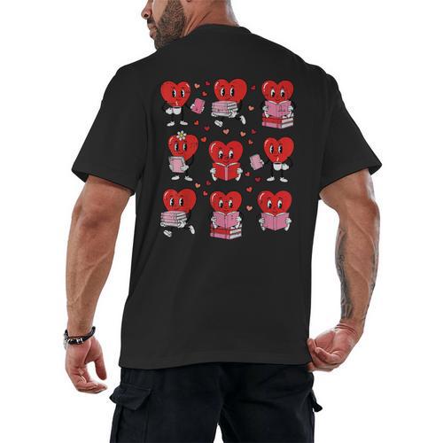 Valentines Day Librarian Heart Reading Book Women Men Kids Men's Back Print T-Shirt - Bookorys DE