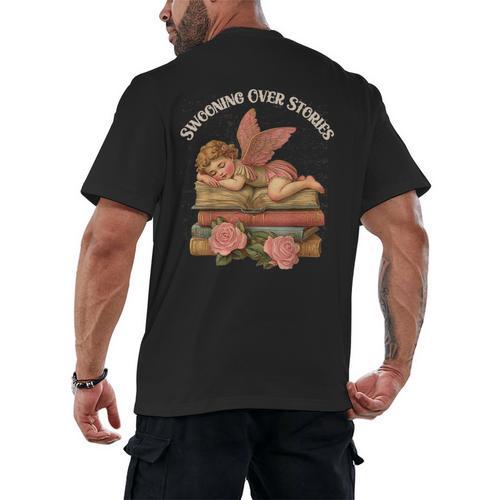 Valentine's Swooning Over Stories Cupid And Book Lover Tee Men's Back Print T-Shirt - Bookorys