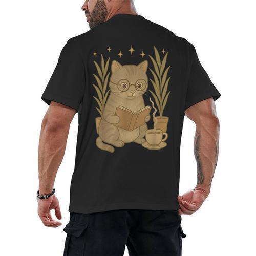 Vintage Cat Reading Book Lover Retro Kitten Cottagecore Men's Back Print T-Shirt - Bookorys AU