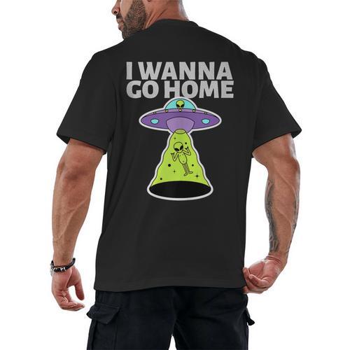 I Wanna Go Home Introvert UFO UAP Flying Saucer Trippy Alien Men's Back Print T-Shirt - Raresse