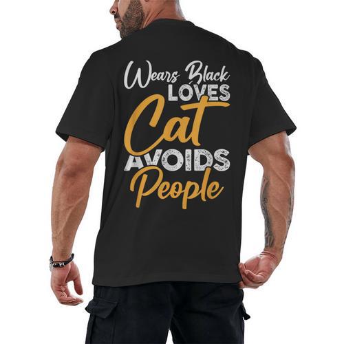 Wears Loves Cats Avoids People I Introvert Men's Back Print T-Shirt - Raresse