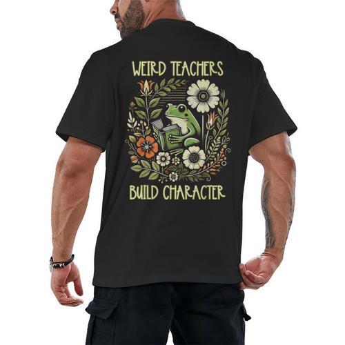 Weird Teachers Build Character Frog Reading Book Librarian Men's Back Print T-Shirt - Bookorys