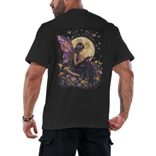 Whimsical Book Fairy Reading Bookish Fairycore Men's Back Print T-Shirt - Bookorys