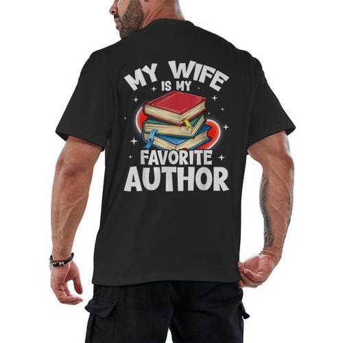 My Wife Is My Favorite Author Book Writer Men's Back Print T-Shirt - Bookorys CA