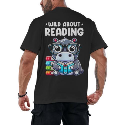 Wild About Reading Book Lover Hippo Men's Back Print T-Shirt - Bookorys DE