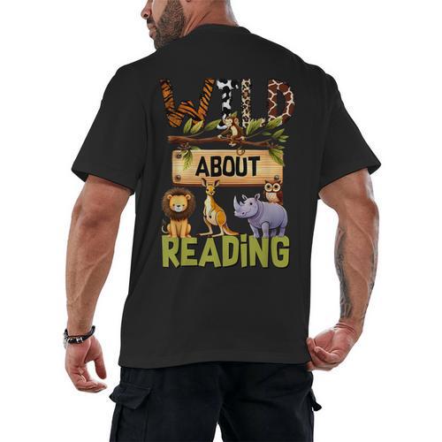Wild About Reading Reading Books And Bookworm Library Day Men's Back Print T-Shirt - Bookorys CA