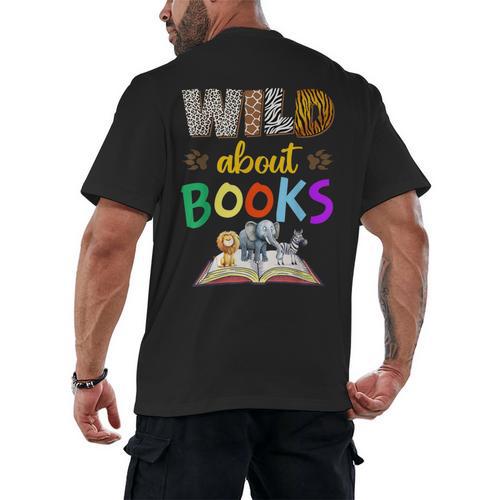 Wild About Reading Books Reader Bookworm Animals Book Lover Men's Back Print T-Shirt - Bookorys