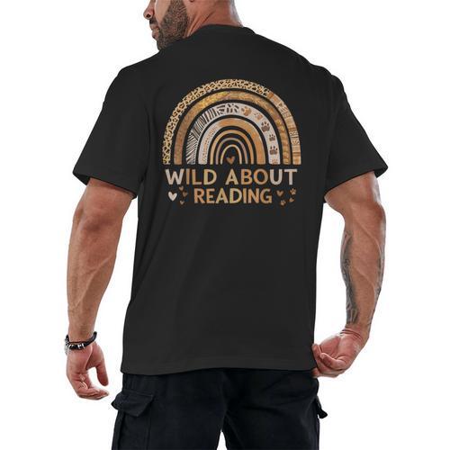 Wild About Reading Books Reader Lover Bookworm Librarian Men's Back Print T-Shirt - Bookorys