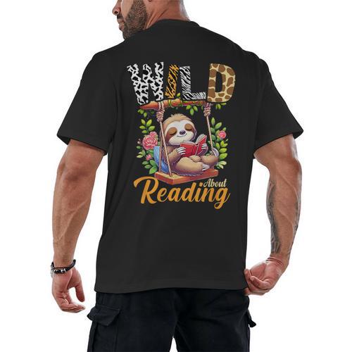 Wild About Reading Books Reader Lover Funny Teacher Animals For Men Women Kids Men's Back Print T-Shirt - Bookorys