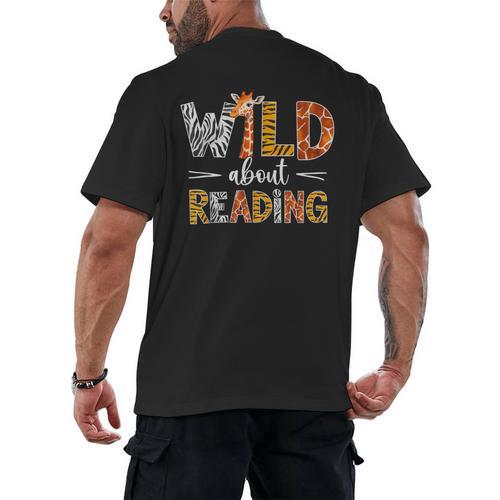 Wild About Reading Books Reader Teachers Kids Librarian Men's Back Print T-Shirt - Bookorys DE