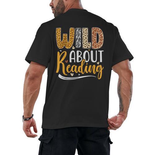 Wild About Reading Lover Bookworm Library Teacher Zoo Animal Men's Back Print T-Shirt - Bookorys