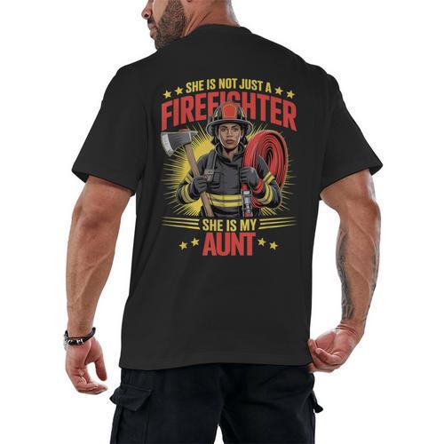 Woman Firefighter Aunt TiTi Auntie Black Graduation Men's Back Print T-Shirt - Best Gift Smart