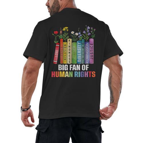 Women Floral Book Big Fan Of Human Rights Liberal Protest Men's Back Print T-Shirt - Bookorys UK