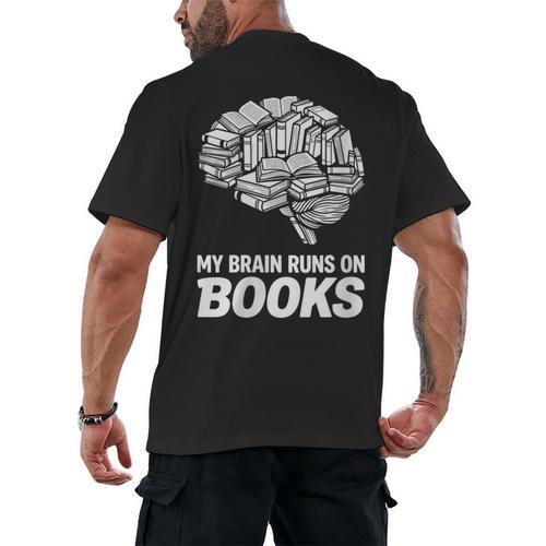 Women's My Brain Runs On Books Reading Bookworm Men Women Men's Back Print T-Shirt - Bookorys