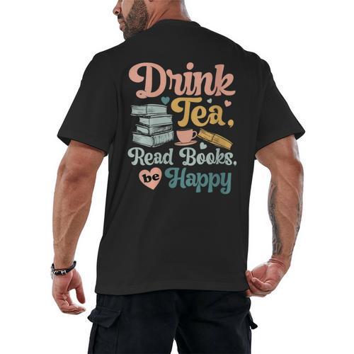 Women's Drink Tea Read Books Nerd Book Reader Book Reading Lover Men's Back Print T-Shirt - Bookorys DE