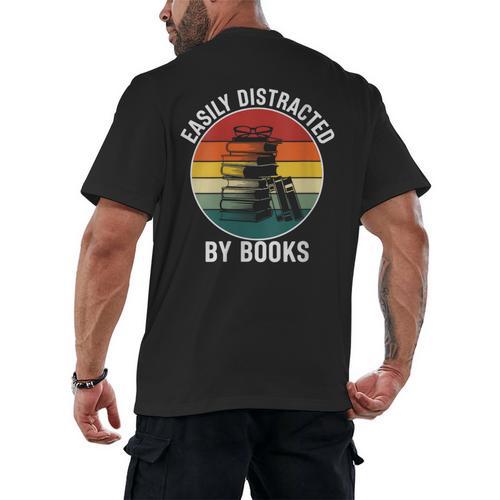 Women's Easily Distracted By Books Men's Back Print T-Shirt - Bookorys