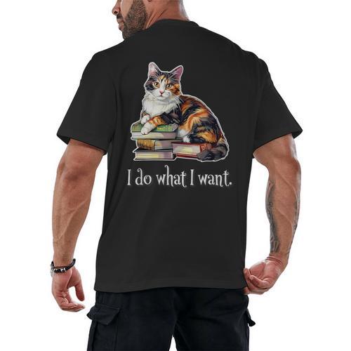 Womens Girls Books I Do What I Want Calico Cat Lover Men's Back Print T-Shirt - Bookorys CA
