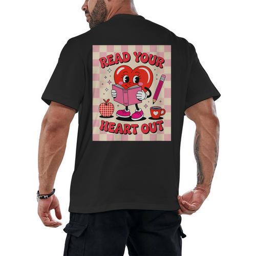 Women's Read Your Heart Out Groovy Bookish Valentine Day Women Girls Men's Back Print T-Shirt - Bookorys DE