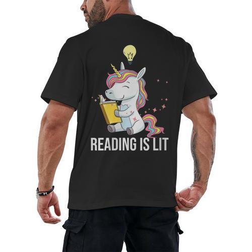 Women's Reading Is Lit Unicorn Library English Teacher Book Lover Men's Back Print T-Shirt - Bookorys AU