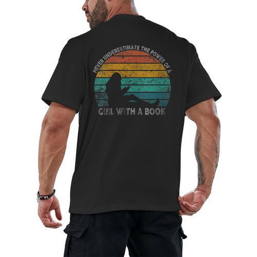 Women's Never Underestimate The Power Of A Girl With Book Reading Men's Back Print T-Shirt - Bookorys CA