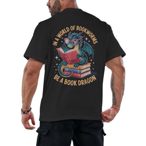 In A World Of Bookworms Be A Book Dragon Men's Back Print T-Shirt - Bookorys UK
