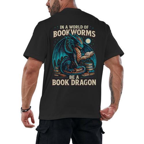 In a World Of Bookworms Be a Book Dragon Reading Men's Back Print T-Shirt - Bookorys