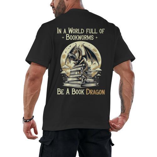In a World Full Of Bookworms Be a Book Dragon Books Reading Men's Back Print T-Shirt - Bookorys