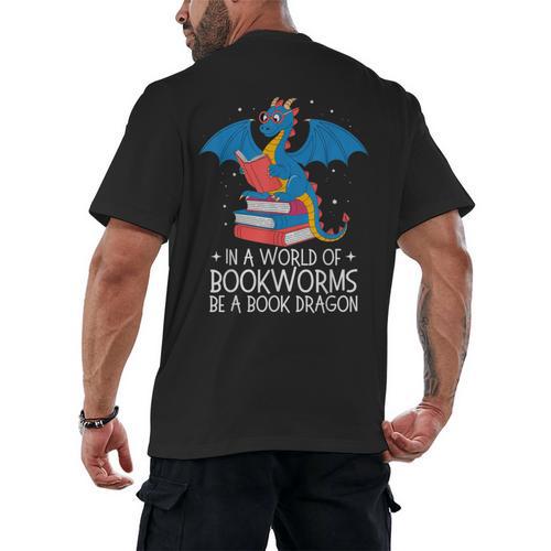 In A World Full Of Bookworms Be A Book Dragon Reading Men's Back Print T-Shirt - Bookorys