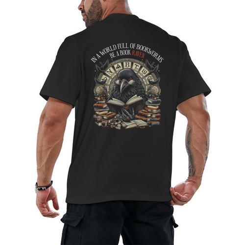 In A World Full Of Bookworms Be A Book Raven Reader Reading Men's Back Print T-Shirt - Bookorys DE