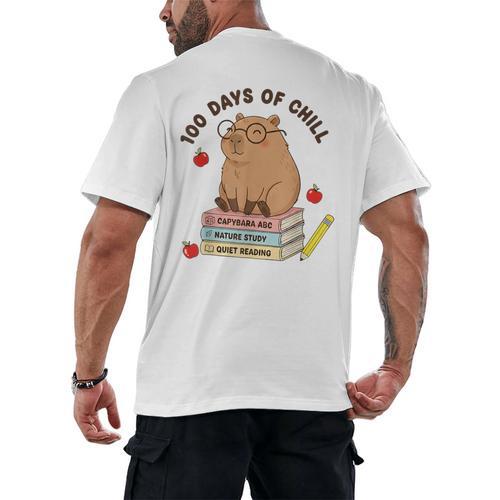 100 Days Of Chill Cute Capybara School Book Lover Men's Back Print T-Shirt - Bookorys DE