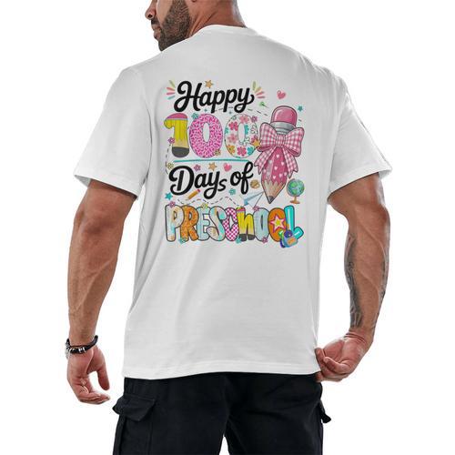 100th Day Of School Teacher Books 100 Days Of Preschool Girl Men's Back Print T-Shirt - Bookorys