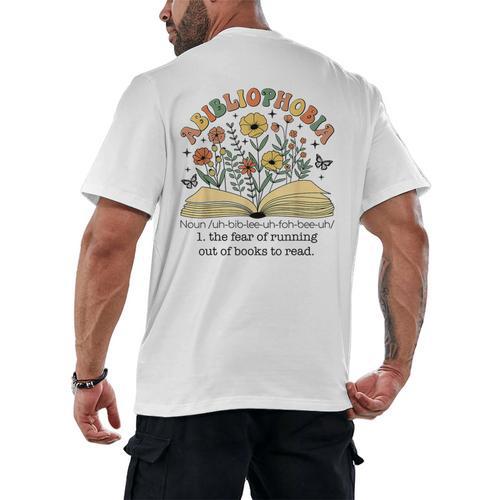 Abibliophobia Wildflower Reading Bookworm Book Reader Men's Back Print T-Shirt - Bookorys CA