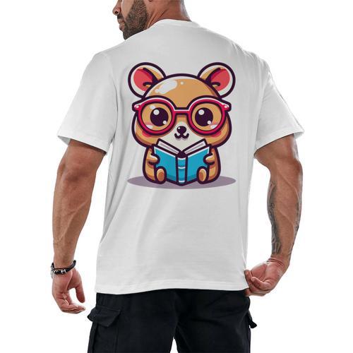 Adorable Book Lover Quokka With Reading Glasses Cute Men's Back Print T-Shirt - Bookorys CA