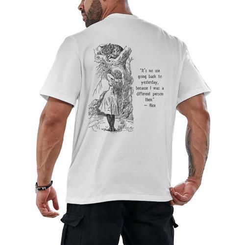 Alice Adventures Wonderland Vintage Book Quote Lewis Carrol Men's Back Print T-Shirt - Bookorys