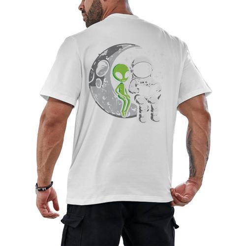 Astronaut Reading Book To Alien Moon Space Women Kids Men Premium Tri-Blend Men's Back Print T-Shirt - Bookorys